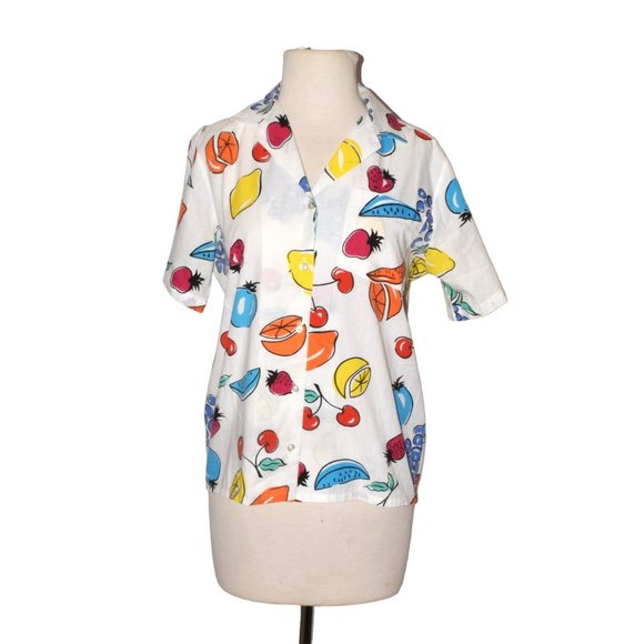 Vintage Sears Fruit Print Short Sleeve Button Front Shirt  Size 8 - Picture 6 of 6